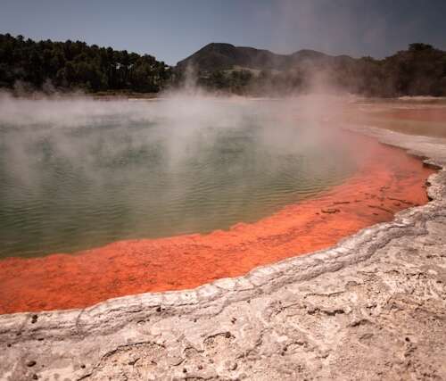 Piscinas de lodo burbujeante famosa por su actividad geotérmica y cultura maorí, en un viaje a Nueva Zelanda